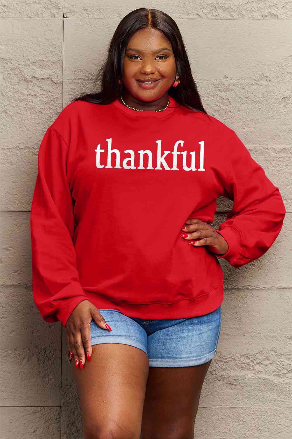 Simply Love Full Size THANKFUL Graphic Sweatshirt