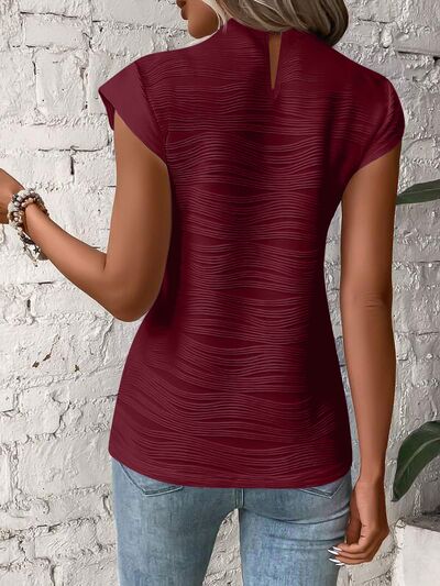 Mock Neck Cap Sleeve T-Shirt