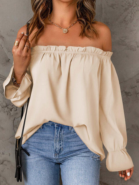 Off-Shoulder Flounce Sleeve Blouse