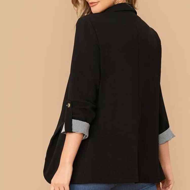 Lapel Collar Roll-Tab Sleeve Blazer