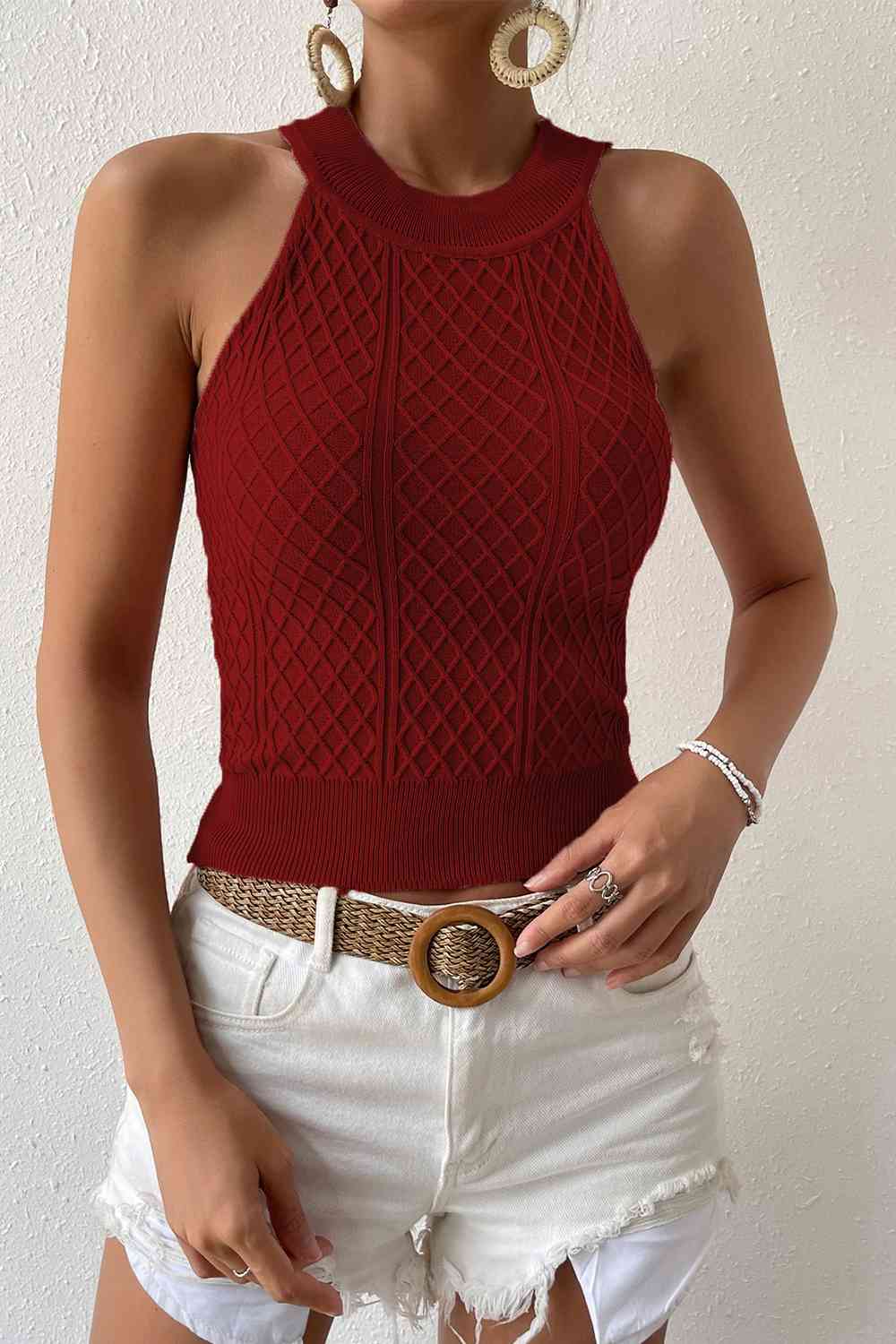 Round Neck Sleeveless Knit Top