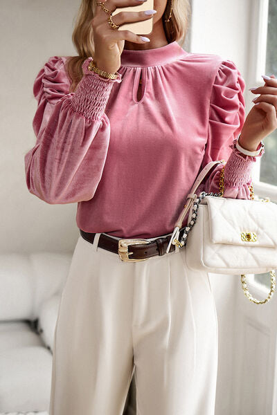 Mock Neck Puff Sleeve Blouse