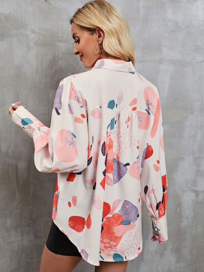 Printed Button Up Lantern Sleeve Shirt