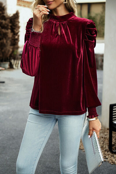 Mock Neck Puff Sleeve Blouse