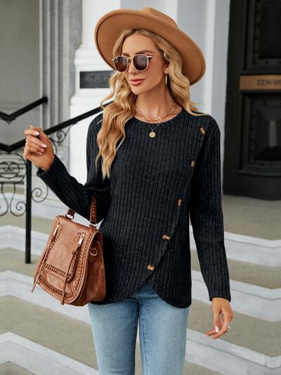 Round Neck Long Sleeve Blouse