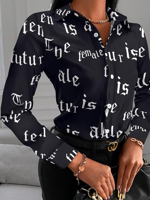 Printed Collared Neck Long Sleeve Shirt